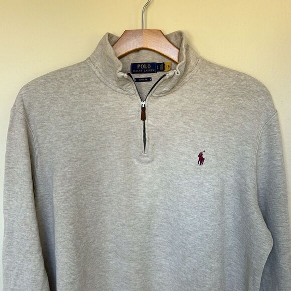 Polo Ralph Lauren Estate-Rib Quarter‎ Zip Oatmeal Pullover sweatshirt size large - Picture 2 of 7